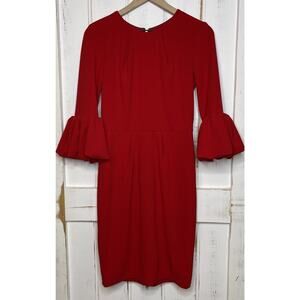 BETSY & ADAM Red Bell Sleeve Gold Zipper Midi Formal Sheath Cocktail Dress 4